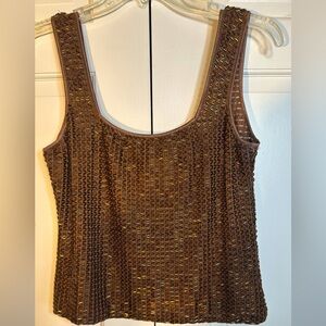 Vintage Cache Brown Fitted Beaded Tank Top Gorgeous